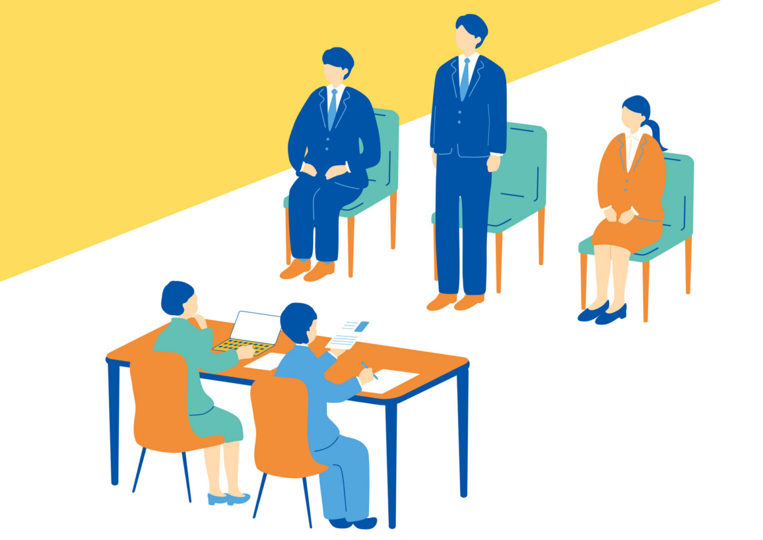 Job interview panel with candidates and interviewers