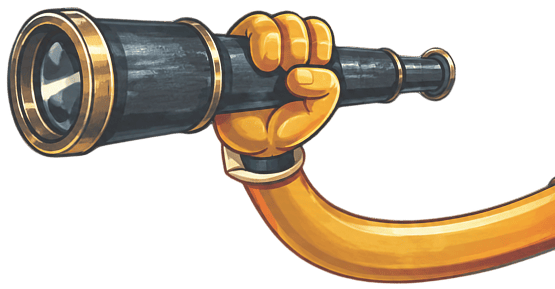 Cartoon yellow gloved hand holding spyglass