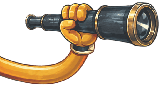 Cartoon yellow hand holding brass spyglass